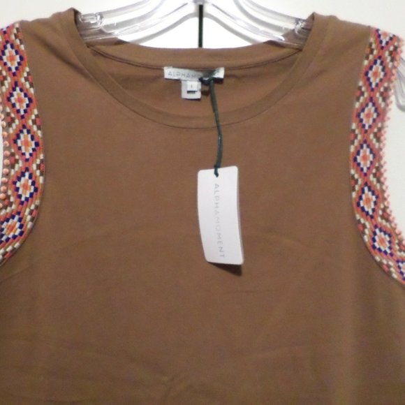 Alphamoment Cotton Hand Embroidered Beaded Sleeveless Top NWT Sz L - Picture 2 of 3